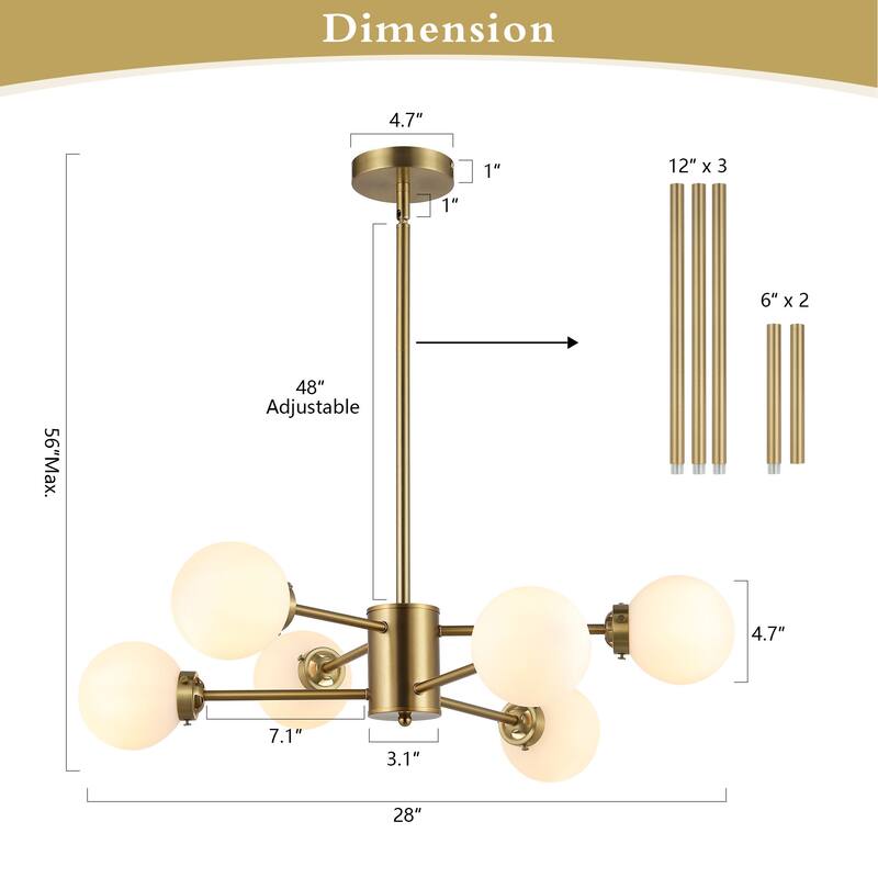 WINGBO 6-Light Modern Chandelier, Sputnik Pedant Light - N/A
