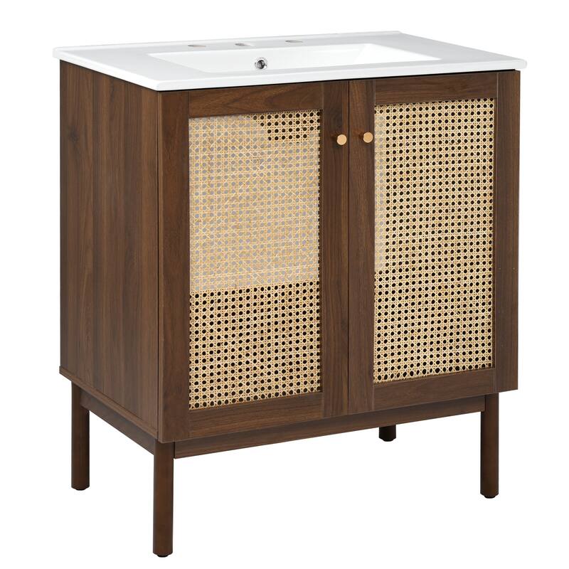 GDFStudio - Lilia 30" Bathroom Vanity with Handwoven Bamboo Doors & Soft-Close Design