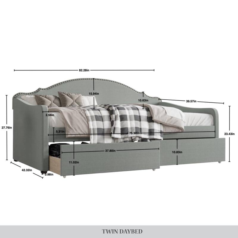 CraftPorch Twin Size Daybed In Linen With Storage