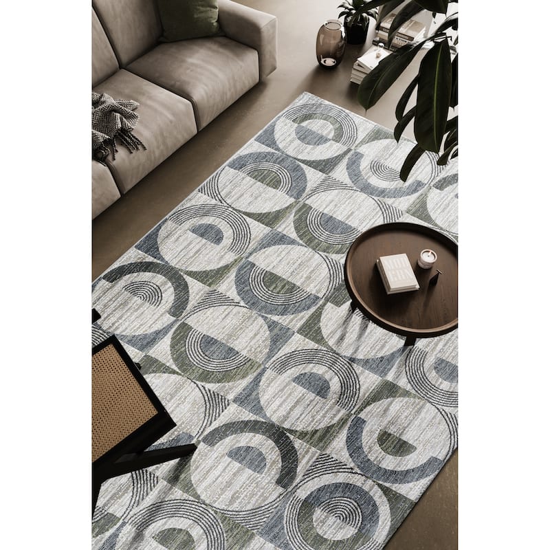 Aubrey Green, Blue, Charcoal, Ivory and Gray Polyester Area Rug - 9' x 12'