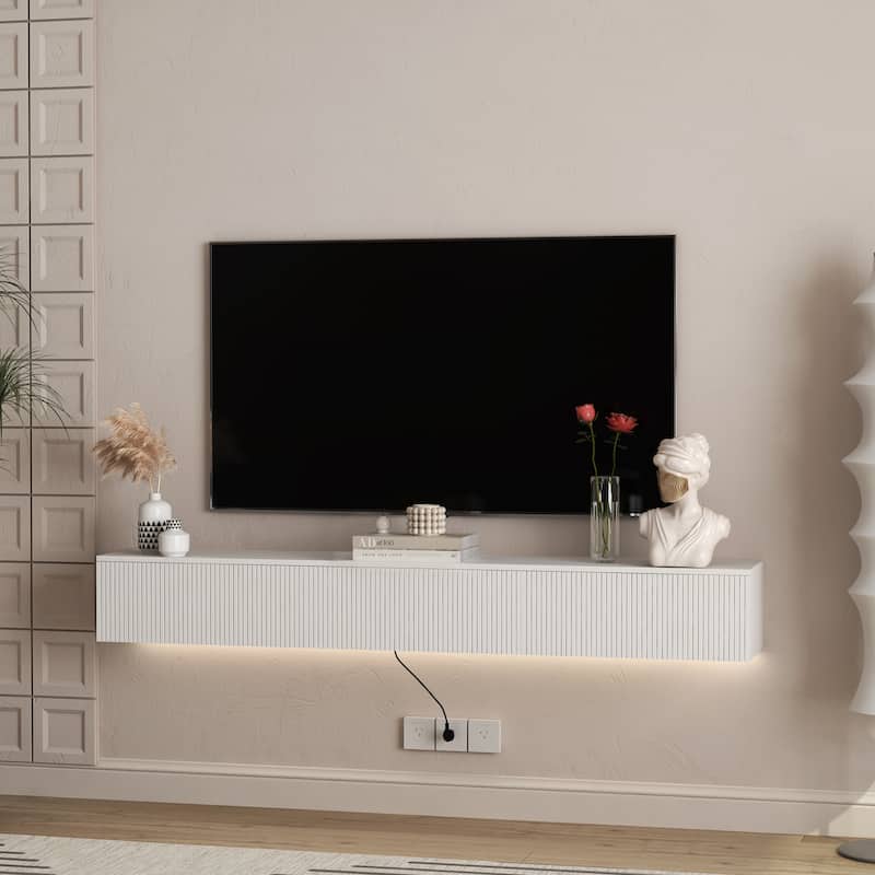 Floating TV Stand Wall Mounted with 16 Color LEDs, 69" Modern TV Stand, Versatile TV Cabinet Entertainment Center