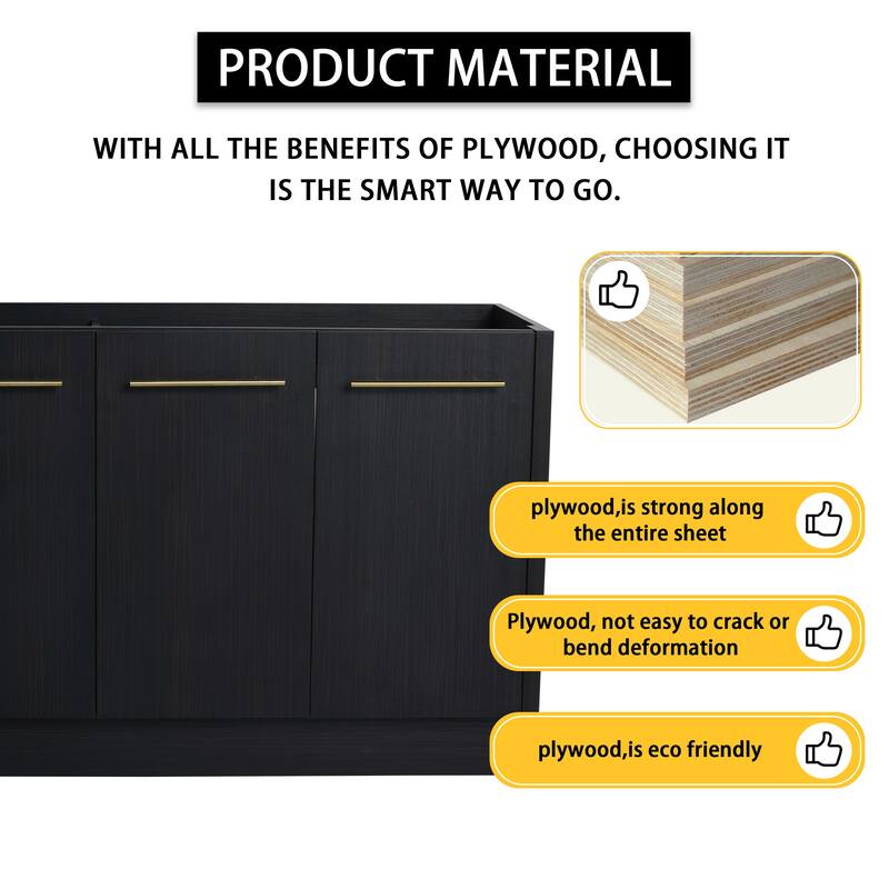 60 inch Plywood Freestanding Bathroom Vanity with Resin Double Sink - 60" x 18" x 35"