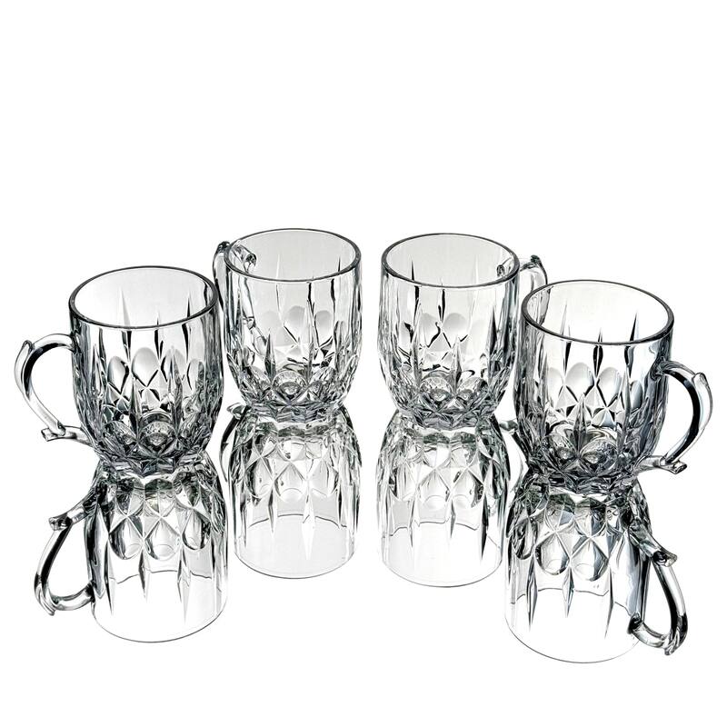 13 oz. Crystal Clear Flower Patterned Glass Mugs for Hot and Cold Beverages