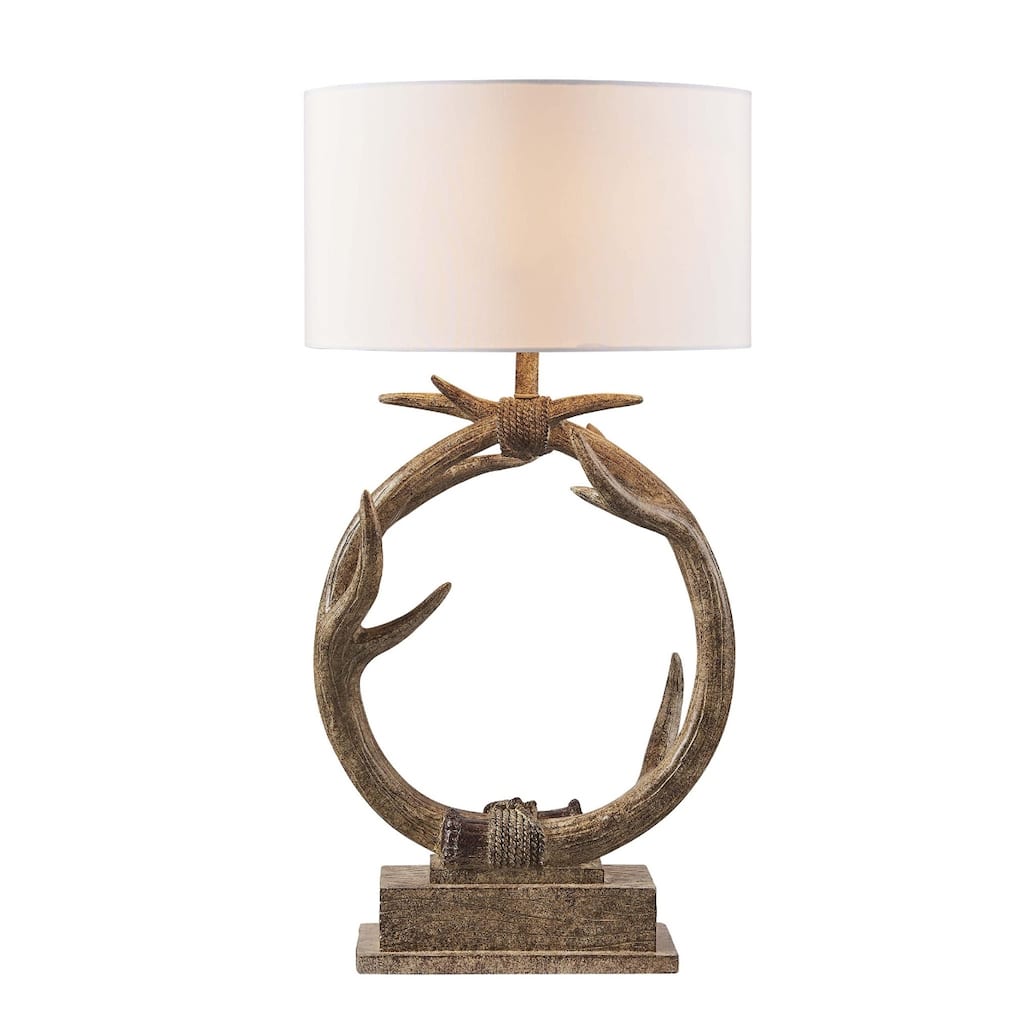 27" Rustic Brown Globe Metal Table Lamp with White Fabric Drum Shade for Living Room or Bedroom - 26.77"H x 13.78"W x 13.78"D