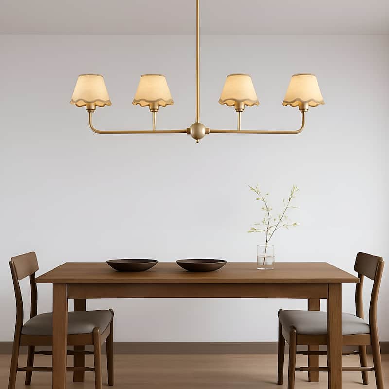 4-Light Bohemian Delphine Linear Rattan Pendant Light - 44" Length - Antique Brass