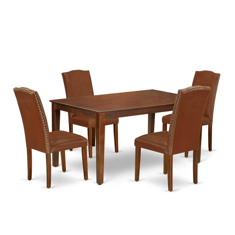 Tuscan Dining Set - Rectangle Table & 4 Chairs - Brown Faux Leather - 60" Table - Home Stock