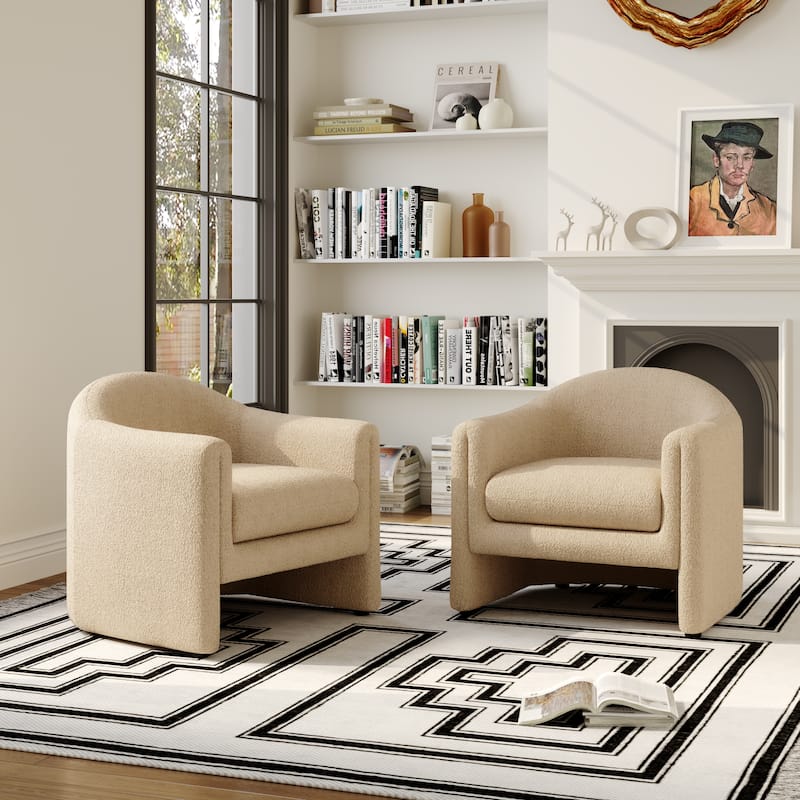 2 Set Modern Upholstered Barrel Accent Chair