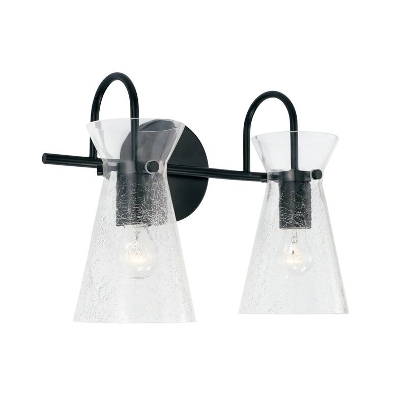 Mila 2-light Bath/ Vanity Fixture w/ Clear Half-Crackle Glass - Matte Black