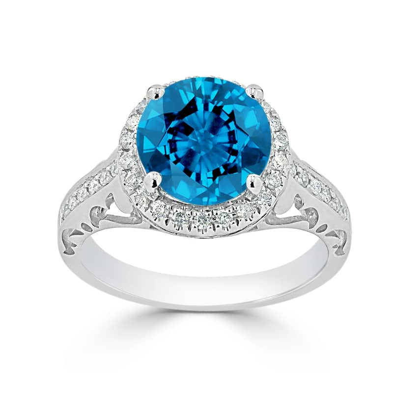 Auriya 2 5/8ct Fancy Round Swiss Blue Topaz and Halo Diamond Engagement Ring 1/5ctw 14k Gold