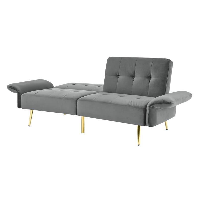 Velvet Futon Sofa Bed with Folded Armrests