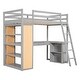 preview thumbnail 5 of 18, Wooden Twin Size Loft Bed Frame with L-shaped Desk, Multi-layer Shelves, Drawers, Oleophobic Board, Ladder, Guardrails
