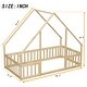 preview thumbnail 12 of 25, Twin Size Wood House-Shaped Floor Bed with Fence and Guardrails, Grey
