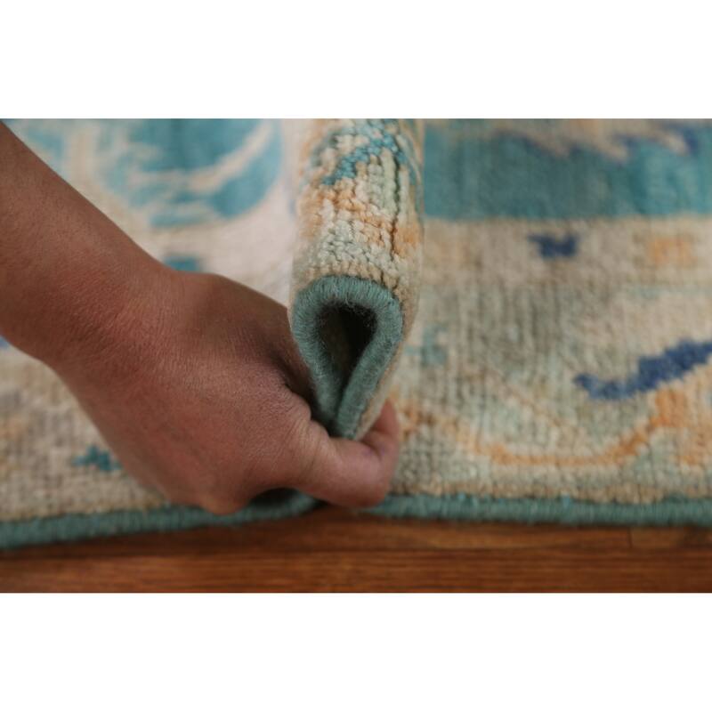 Hand Knotted Oriental 100% Wool Carpet Transitional Floral Green Oushak Area Rug - 3' 2'' X 2' 0''