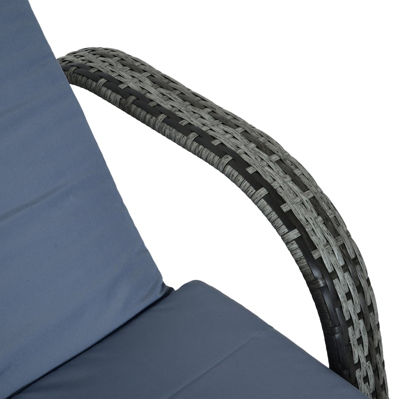 Outsunny Reclining Chaise Lounge Chair, Thickly Cushioned, Headrest, Armrests, Rolling Outdoor PE Rattan Sun Bathing Chair