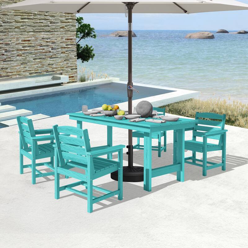 5-Piece HDPE Outdoor Dining Table Sets with Umbrella Hole - 1-Table 4-Chairs