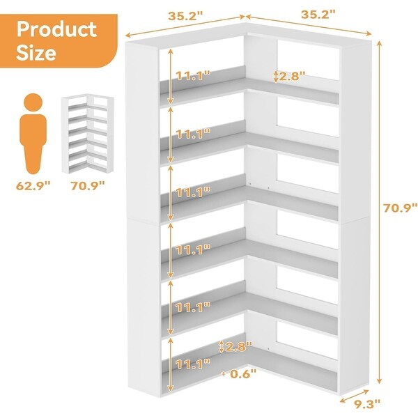 6-Tier Corner Bookshelf with Baffles - On Sale - Bed Bath