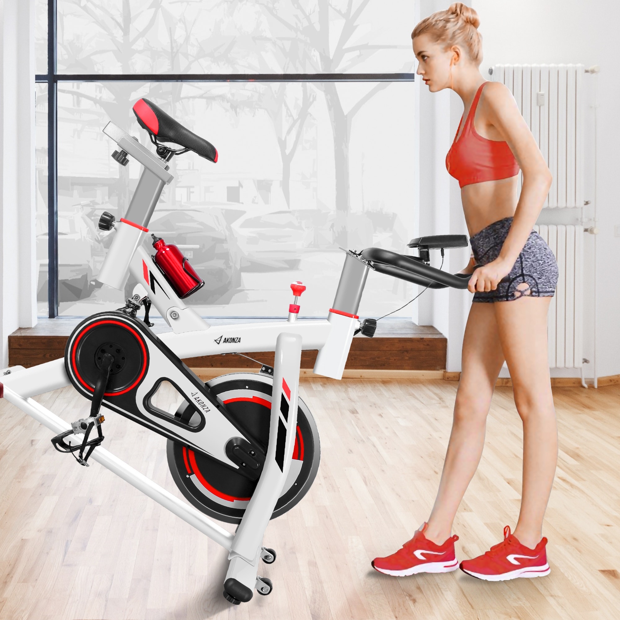 スポーツ・フィットネス PRIDE AKONZA Stationary Bike w/ Water Bottle Holder Cardio