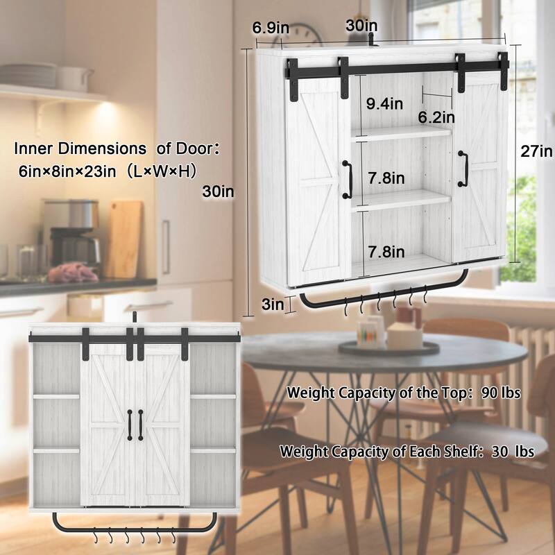 3-Tier Wood Wall Storage Cabinet with 2 Sliding Barn Door
