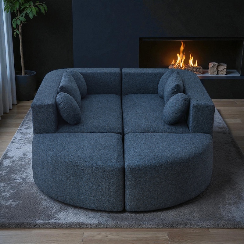 114.9" Modular Sectional Boneless Couch Sofa Bed with Deep Seats and Curved Design, Boucle Upholstered Sofa for Living Room