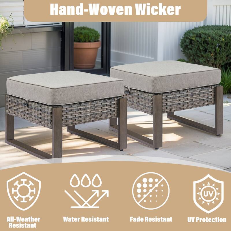 Gymojoy 2 Wicker Ottomans w/Removable Cushions