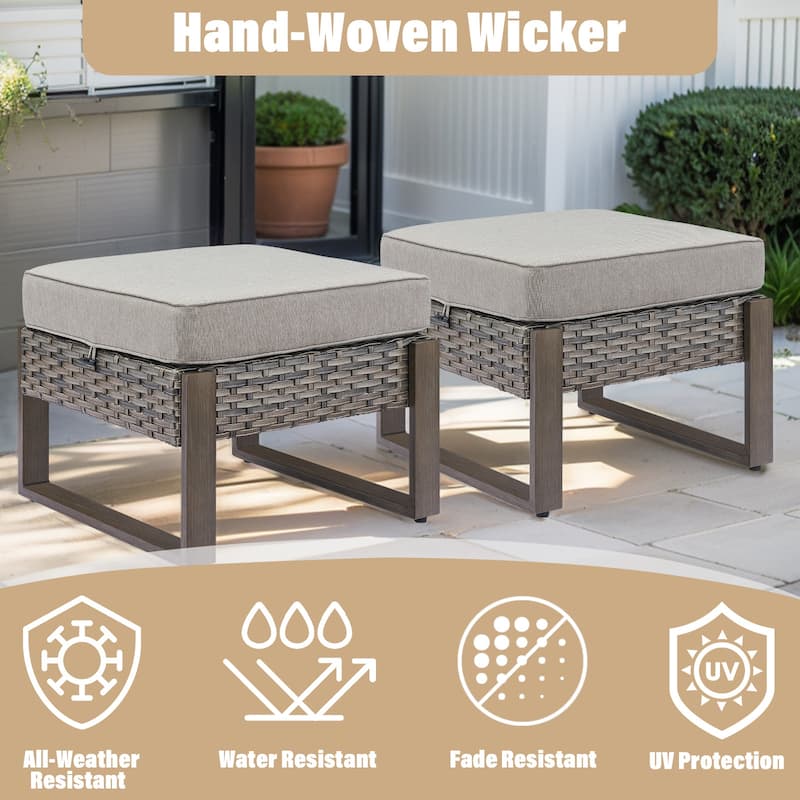 Gymojoy Outdoor Rattan Wicker Ottoman Seat Weather-resistance