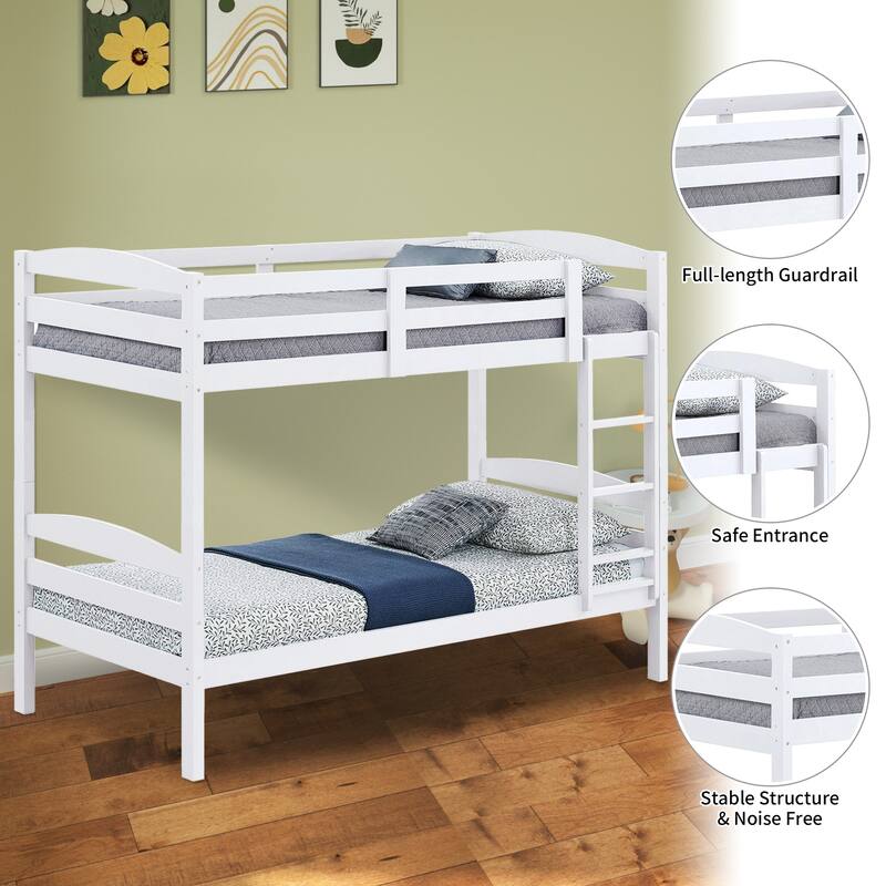 White/Espresso Wood Twin Over Twin Bunk Bed with Staircase
