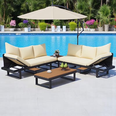 Outdoor Modular Sofa Set with Recliners, Patio Conversation Set Patio Seating Group Outdoor Daybed,Coffee Table for Patio,Garden