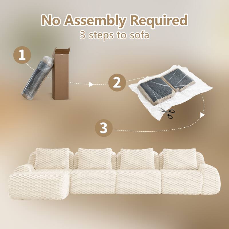 146" Modern L-Shaped Modular Sectional Sofa for Living Room,Flannelette Fabric,Oversized 4-Seater Couch