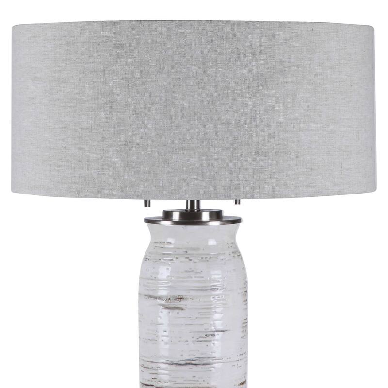Ceramic Base Table Lamp with Gray Round Hardback Shade - 30.25" - Cream