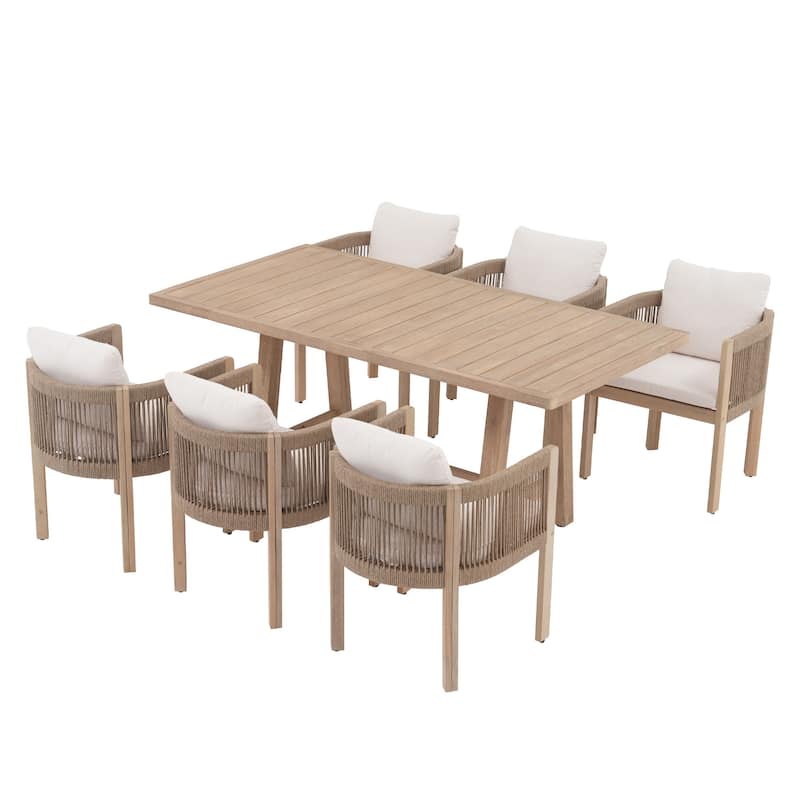 7 - Piece Wooden Outdoor Dining Set with Cushions