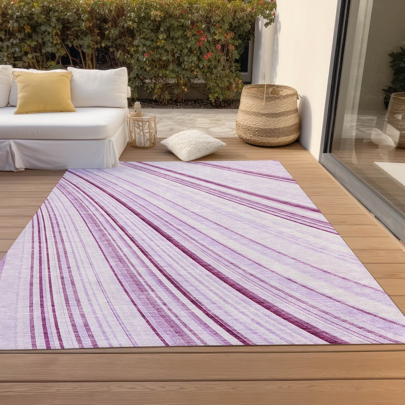 Machine Washable Indoor/ Outdoor Stripe Wave Chantille Rug - Lavender - 10' x 14'