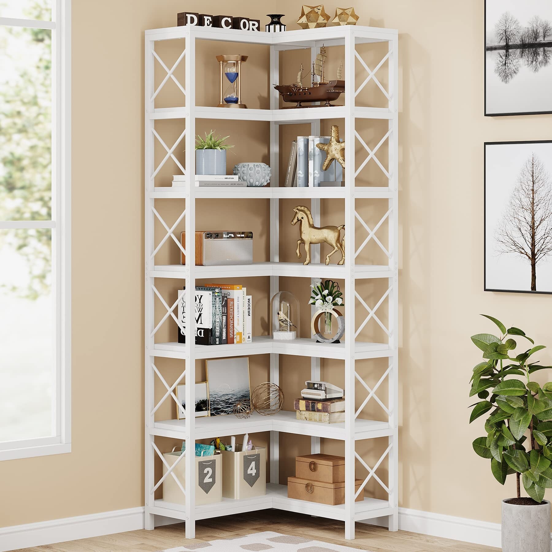 7-Shelf Corner Bookshelf, Large Modern Corner Bookcase, 7-Tier Tall Corner  Shelf Storage Display Rack with Metal Frame for Living Room Home Office  (Brown, 7-Shelf Corner Bookshelf) - Yahoo Shopping