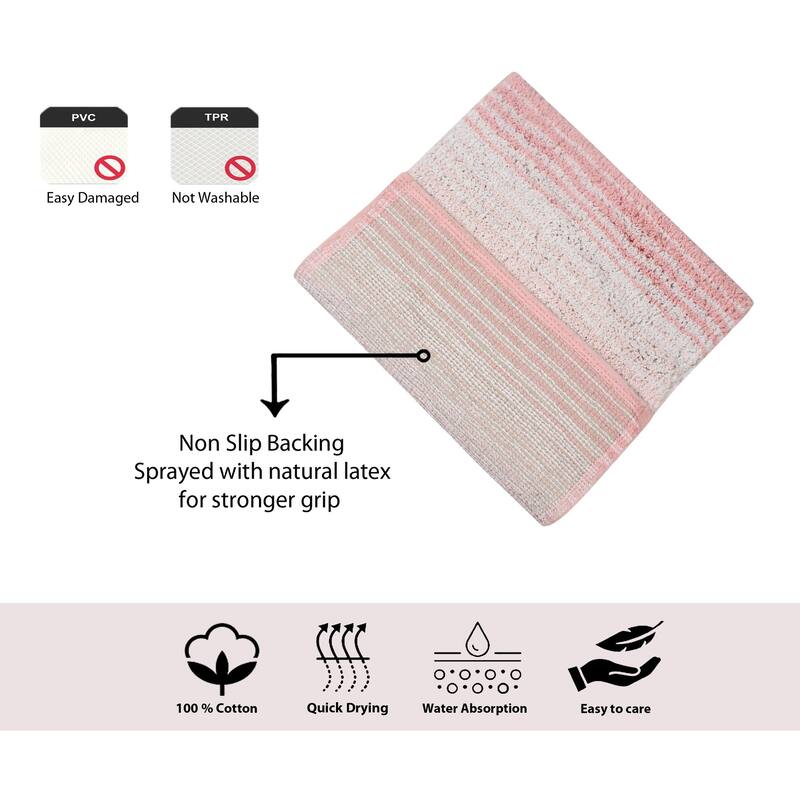 Gradiation Rug Collection 100% Cotton Non-Slip Bath Rug Set, 3 Piece Machine Washable- Bathroom Rug, Bath Rug, U Shaped Contour