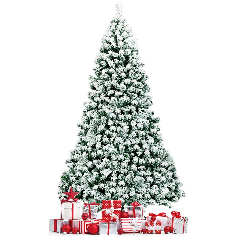 Costway 7.5Ft Pre-Lit Premium Snow Flocked Hinged Artificial Christmas - 7.5 FT