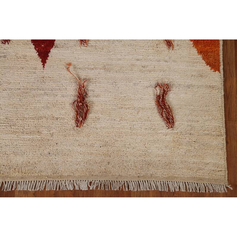 Hand Knotted Oriental 100% Wool Carpet Modern Tribal Beige & Ivories Moroccan Area Rug - 9' 11'' X 6' 10''