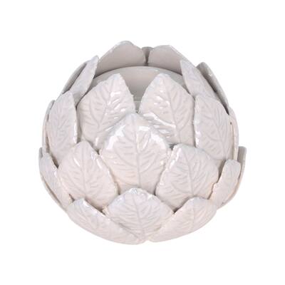 Sagebrook Home Ceramic 5" Lotus Ball Votive Holder, White, Round, 3.74"H, Solid Color - 4.72" x 4.72" x 3.74"