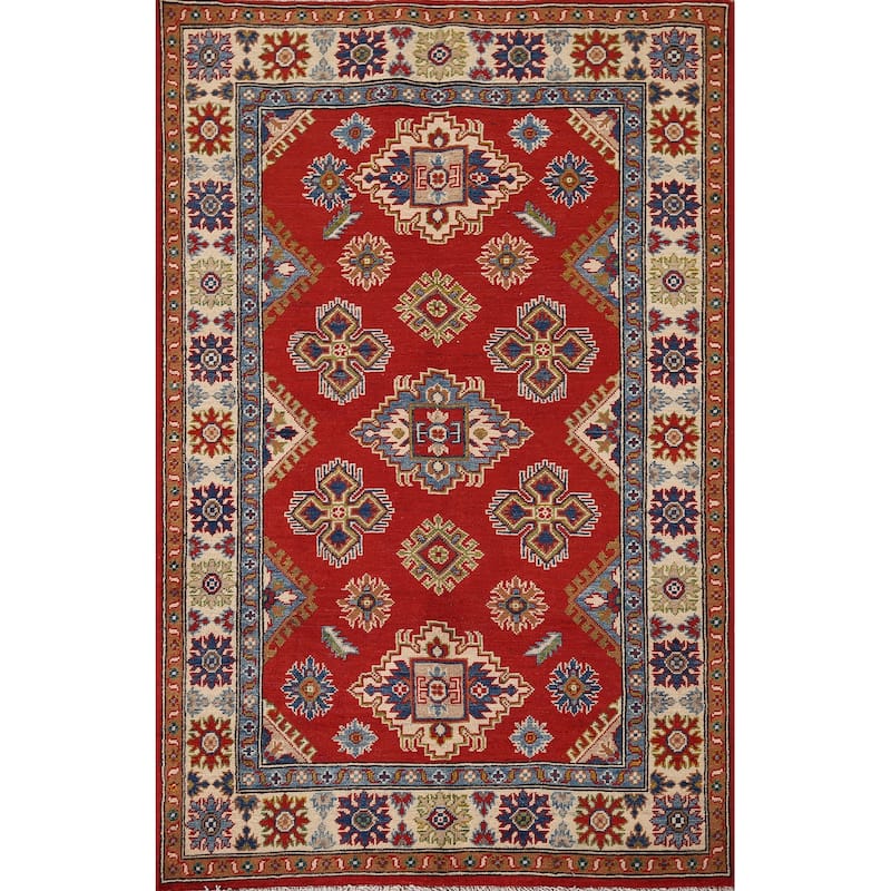 Oriental Orange Kazak Area Rug Hand-Knotted Bedroom Wool Carpet - 3'11" x 6'0"