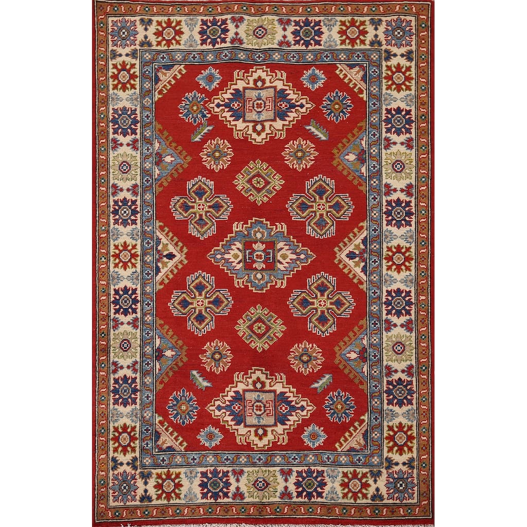 Oriental Orange Kazak Area Rug Hand-Knotted Bedroom Wool Carpet - 3'11" x 6'0"