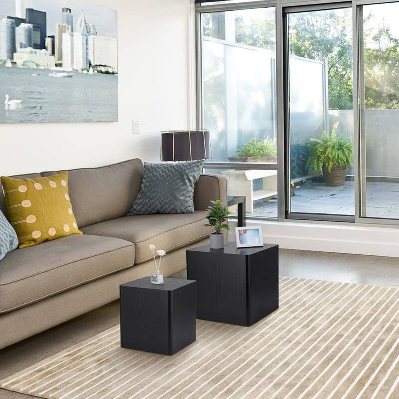 Modern Glam Square Nesting Coffee End Side Table for Living Room(Set of 2)