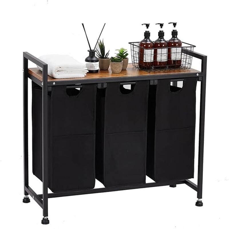 3 X 36L Laundry Bags 2 Tier Adjustable Storage Shelf - 33.2"L x 13"W x 28.4"H - 33.2"L x 13"W x 28.4"H - Black