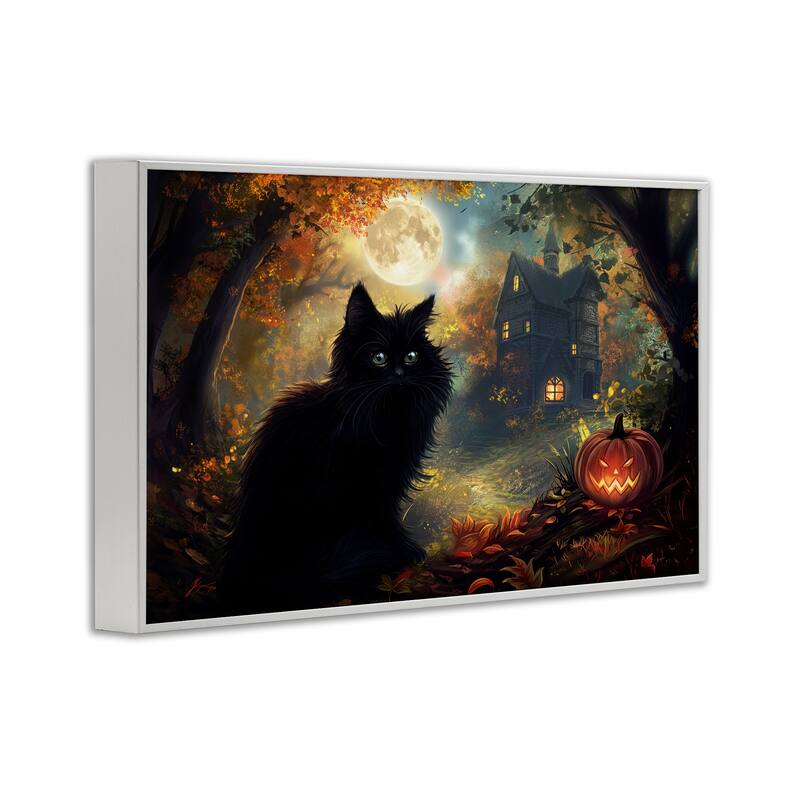 Stupell Black Cat & Haunted Mansion Framed Giclee Art Design By Wumples