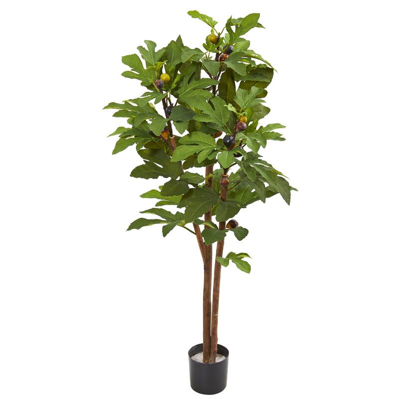 Artificial Fig Tree 46In - Realistic Fiddle Leaf Indoor Plant Décor - Green - 41-50 Inches