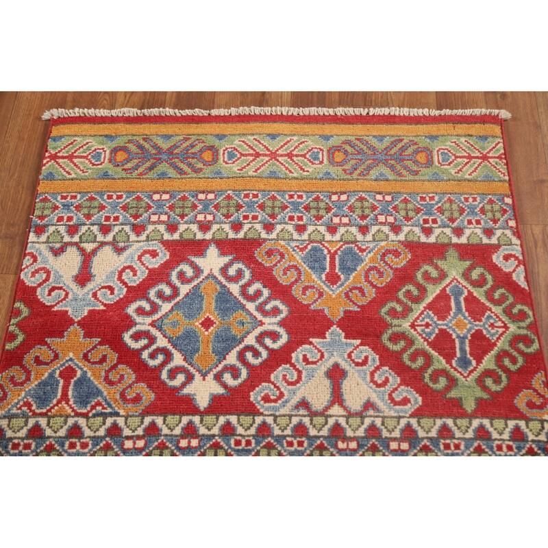 Hand Knotted Oriental 100% Wool Carpet Traditional All-Over Multi-Colored Kazak Runner Rug - 16' 0'' X 2' 7''