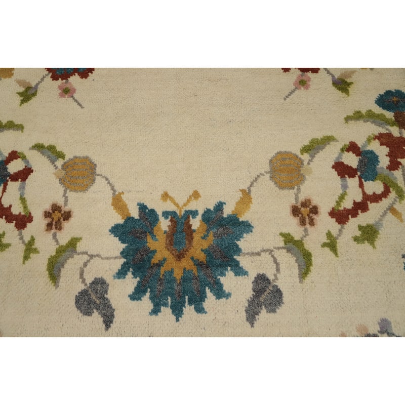 Hand Knotted Oriental 100% Wool Carpet Traditional Floral Beige & Ivories Art Deco Area Rug - 9' 7'' X 7' 10''