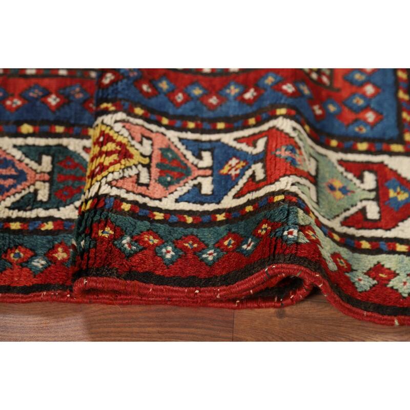 Pre-1900 Antique Kazak Vegetable Dye Rug Hand-Knotted Wool Carpet - 3'7" x 5'2"