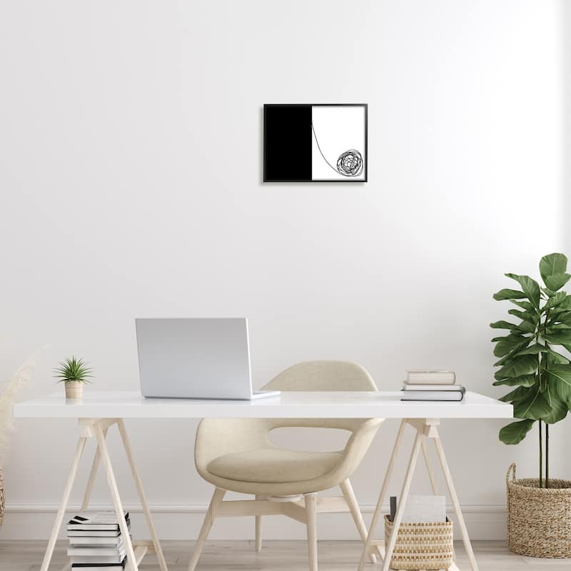 Stupell Simple Abstract Modern Black And White Scribble Framed Wall Art