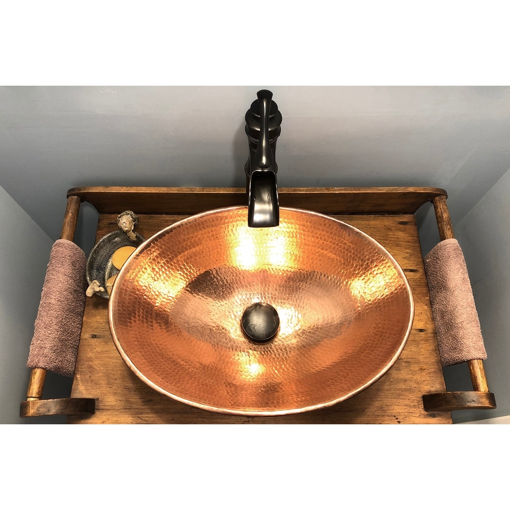 17-in Oval Wired Rim Vessel Hammered Copper Sink in Polished Copper (VO17WPC)