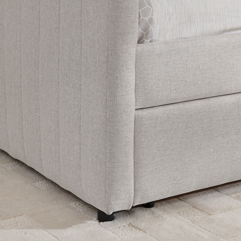 Vertical Stripes Linen Fabric Upholstered Sofa Bed with Two Drawers
