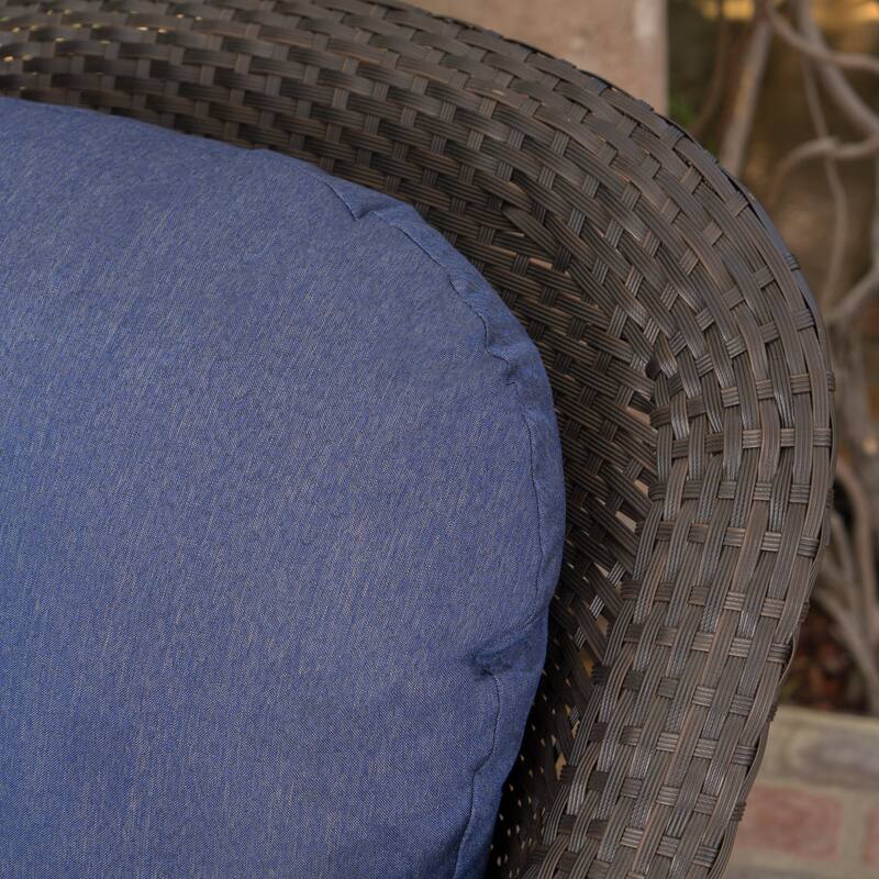 Brown Rattan Swivel Club Chair Set of 2 Outdoor with Water Resistant Cushions