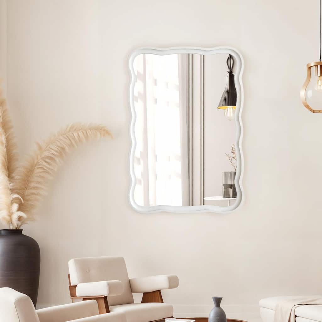 Rustic Scalloped Solid Wood Wall Mirror - 39x28 inches